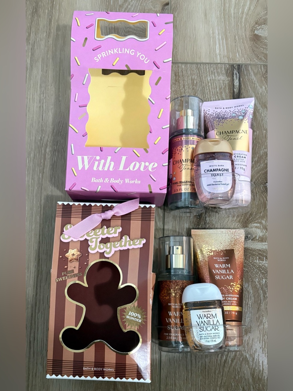 2 BATH & BODY WORKS CHAMPAGNE TOAST & WARM VANILLA SUGAR TRAVEL SIZE GIFT SETS